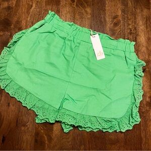 NWT Gb Girls High Rise Green Ruffle Hem Paper Bag Eyelet Shorts Girls XL 16 New